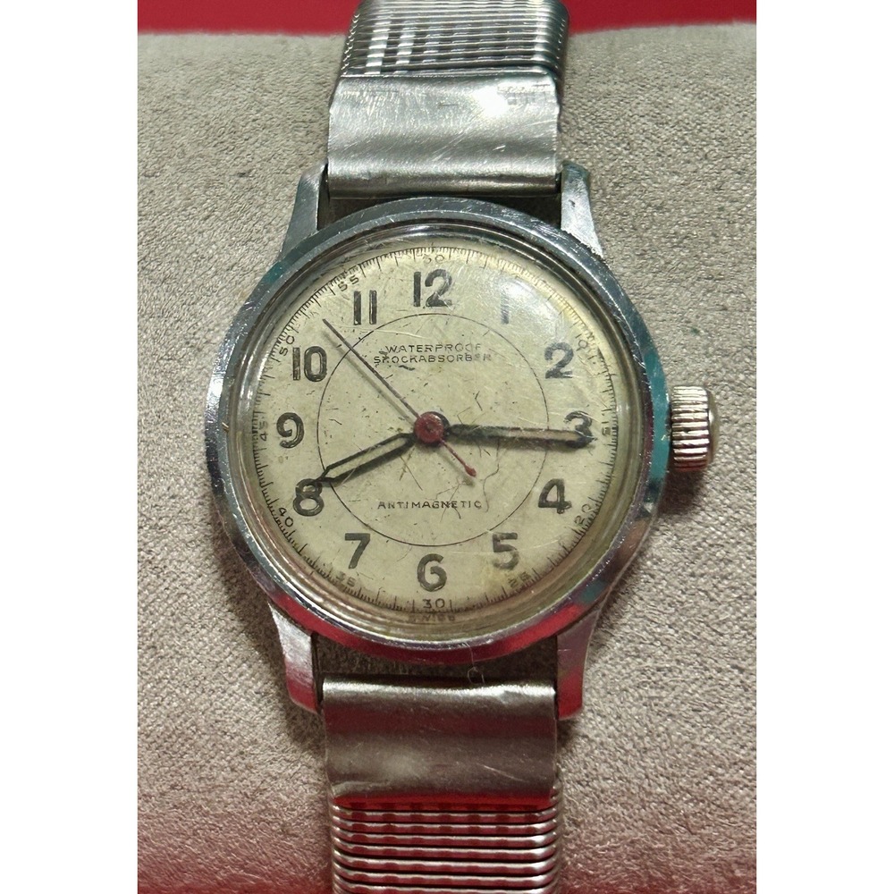 Vintage 40s Swiss Delba Manual Wind Military Watch Waterproof AntiMagnetic Works